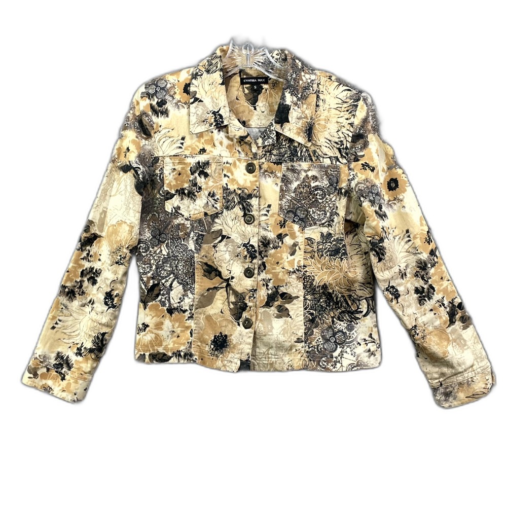 Cynthia Max Jacket Womens Small Floral Stretch Chest Pockets Outdoor Made In USA